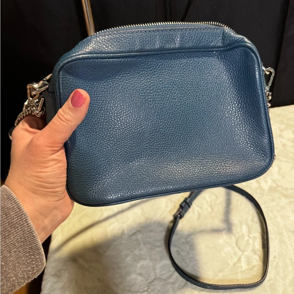 Michael kors Ginny teal pebbled leather camera bag crossbody silver hardware